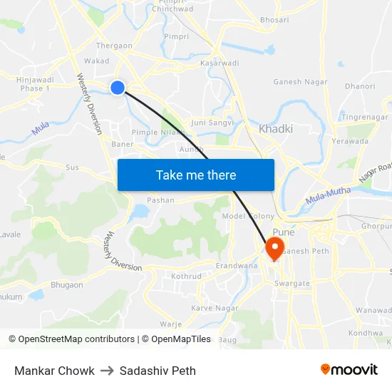 मानकर चौक to सदाशिव पेठ map