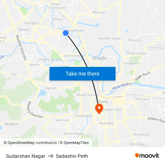 सुदर्शन नगर to सदाशिव पेठ map
