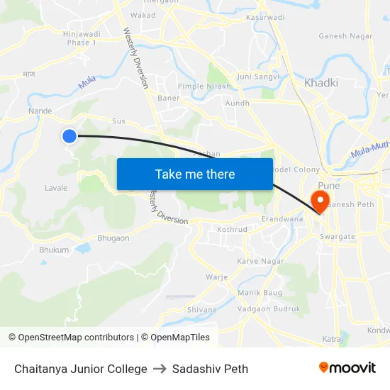 चैतन्य जूनियर कॉलेज to सदाशिव पेठ map