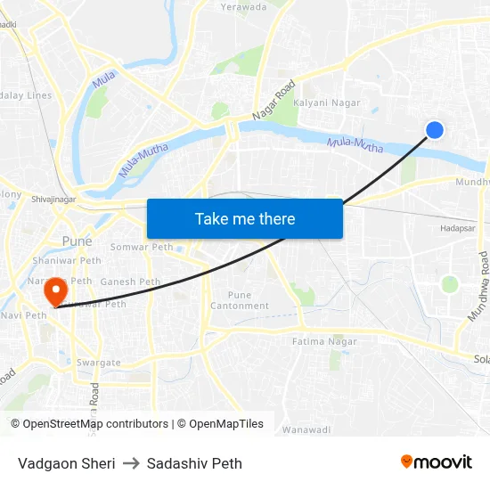 वडगाव शेरी to सदाशिव पेठ map