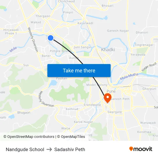 नांदगुडे स्कूल to सदाशिव पेठ map