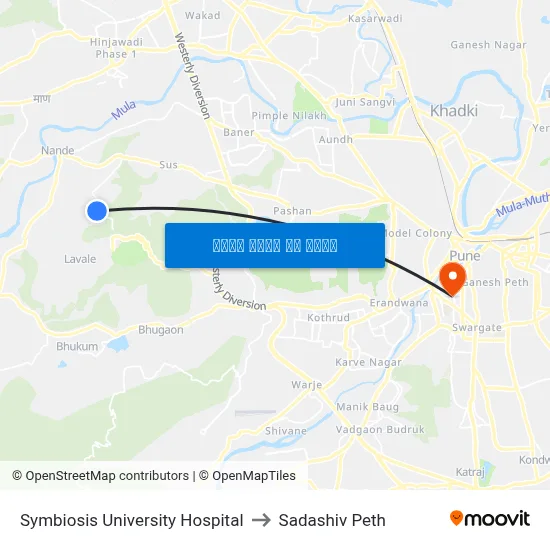 सिम्बायोसिस यूनिवर्सिटी हॉस्पिटल to सदाशिव पेठ map