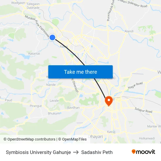 सिम्बायोसिस यूनिवर्सिटी गहुंजे to सदाशिव पेठ map