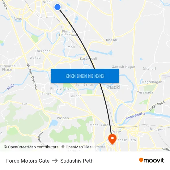फोर्स मोटर्स गेट to सदाशिव पेठ map