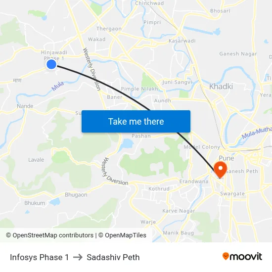 इन्फोसिस फेज 1 to सदाशिव पेठ map