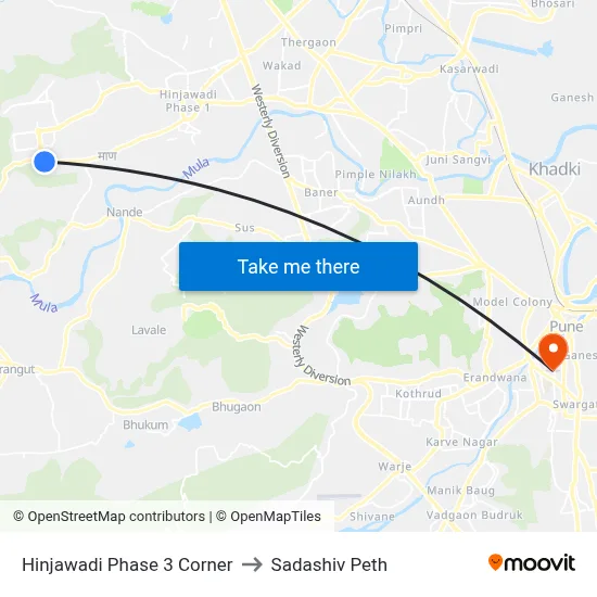 हिंजवाड़ी फेज 3 कॉर्नर to सदाशिव पेठ map