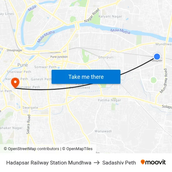 Hadapsar Railway Station Mundhwa to सदाशिव पेठ map