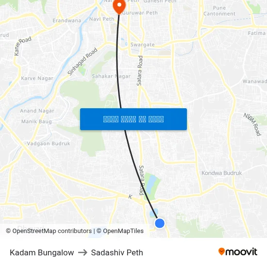 कदम बंगलो to सदाशिव पेठ map