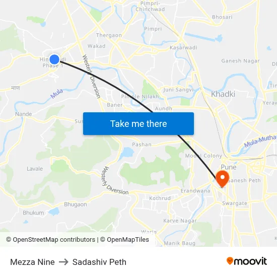 मेज़ा नाइन to सदाशिव पेठ map