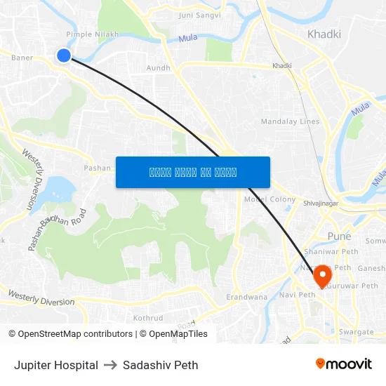 Jupiter Hospital to Sadashiv Peth map