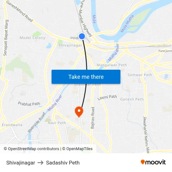शिवाजीनगर to सदाशिव पेठ map