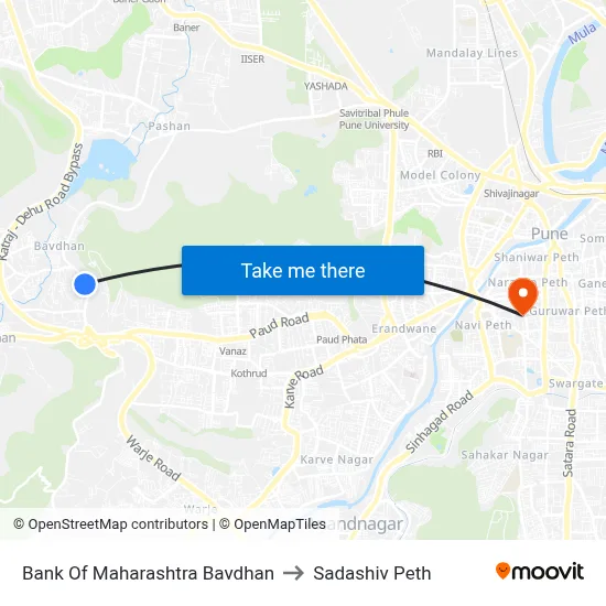 बैंक ऑफ महाराष्ट्र बावधन to सदाशिव पेठ map