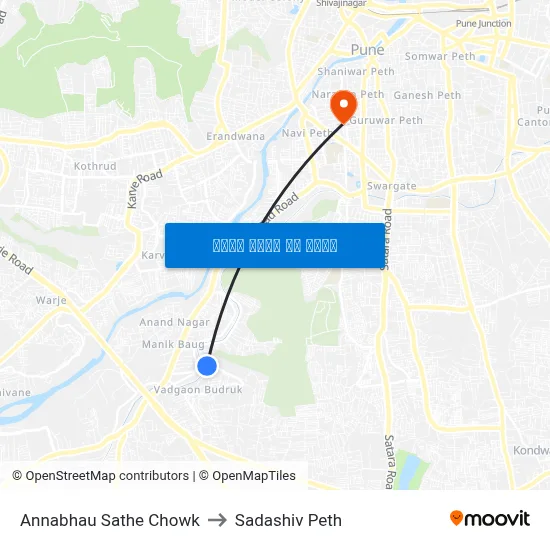 अण्णाभाऊ साठे चौक to सदाशिव पेठ map