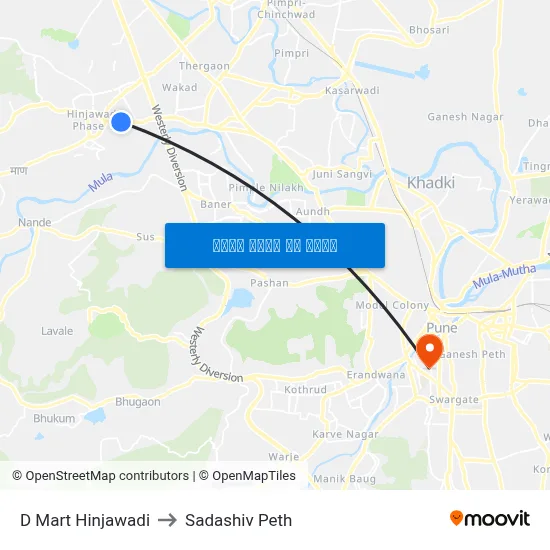 डी मार्ट हिंजवाड़ी to सदाशिव पेठ map
