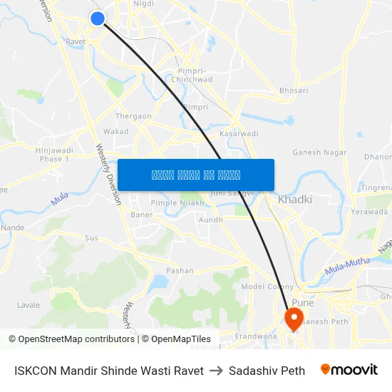 इस्कॉन मंदिर शिंदे वस्ती रावेत to सदाशिव पेठ map
