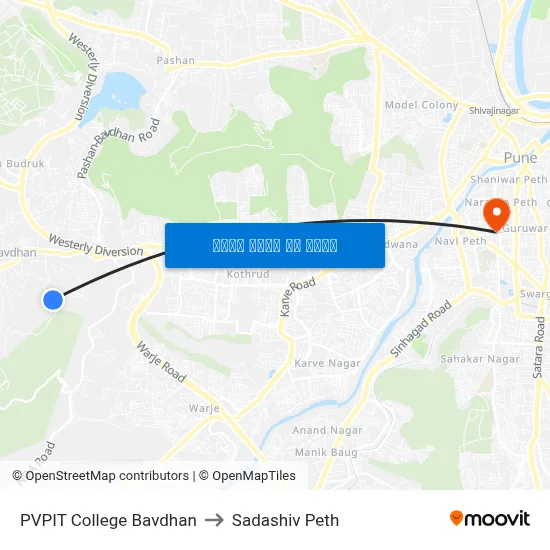 पीवीपीआईटी कॉलेज बावधन to सदाशिव पेठ map