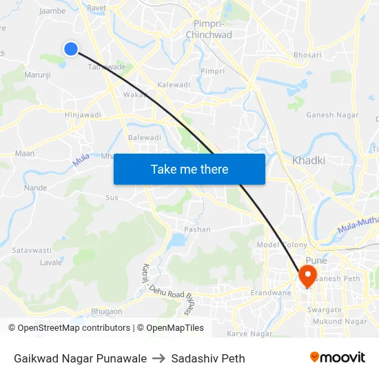 गायकवाड नगर पुनावले to सदाशिव पेठ map