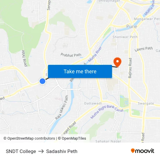 SNDT College to Sadashiv Peth map