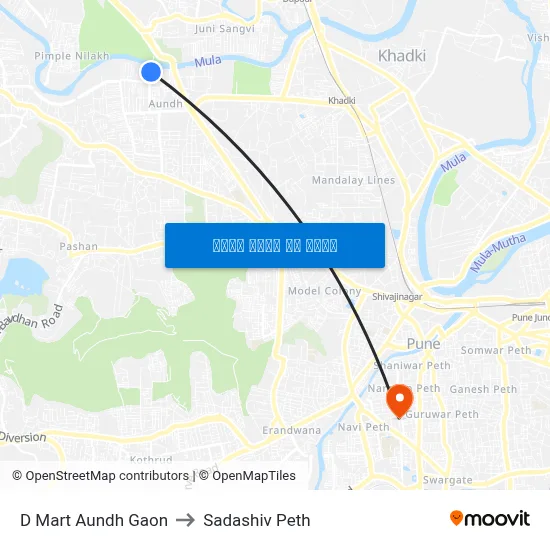 डी मार्ट औंध गाँव to सदाशिव पेठ map