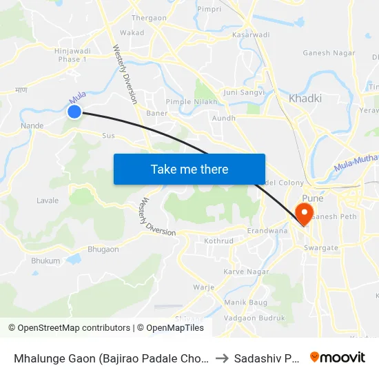 म्हालुंगे गाव (बाजीराव पडाले चौक) to सदाशिव पेठ map