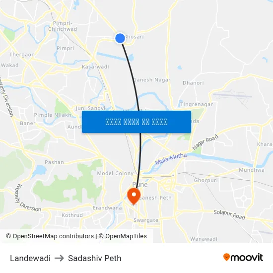 लांडेवाडी to सदाशिव पेठ map