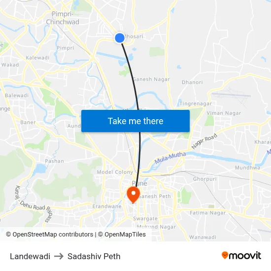 लांडेवाडी to सदाशिव पेठ map