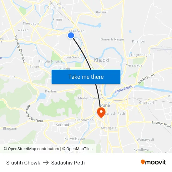 सृष्टि चौक to सदाशिव पेठ map
