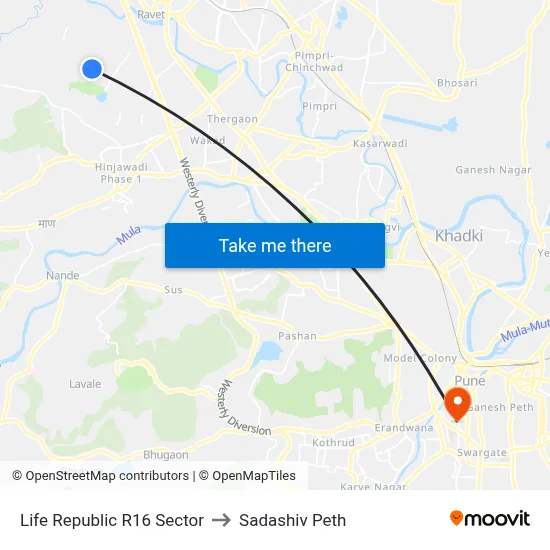 लाइफ रिपब्लिक आर16 सेक्टर to सदाशिव पेठ map