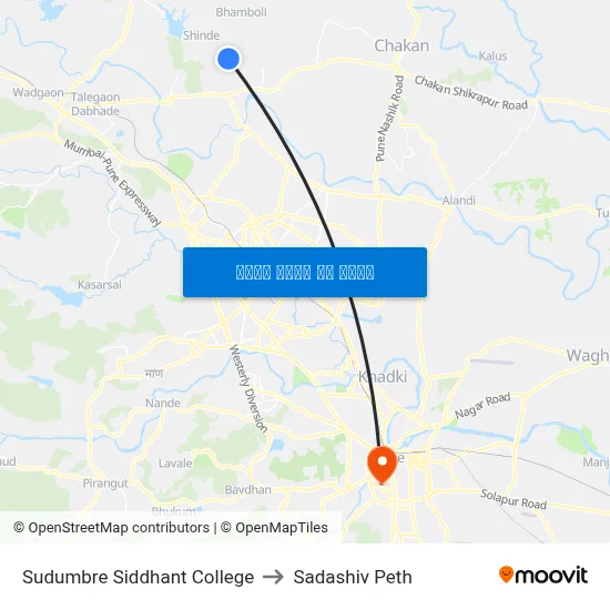 सुदुंबरे सिद्धांत कॉलेज to सदाशिव पेठ map