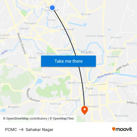 पीसीएमसी to सहकार नगर map