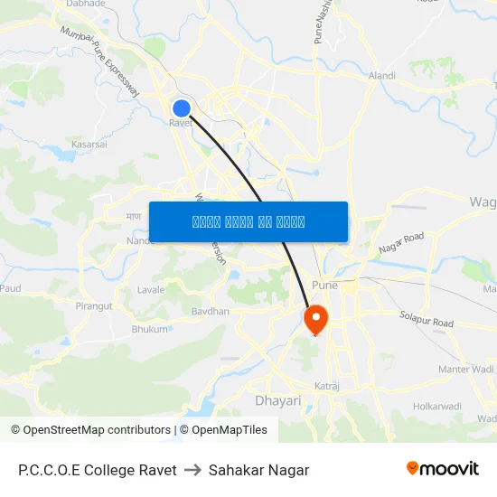 पी.सी.सी.ओ.ई कॉलेज रावेत to सहकार नगर map