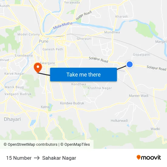 15 नंबर to सहकार नगर map