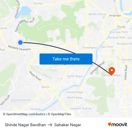 शिंदे नगर बावधन to सहकार नगर map