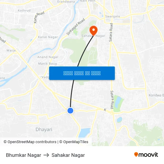 भुमकर नगर to सहकार नगर map