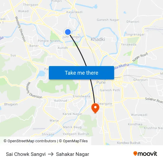 साई चौक सांगवी to सहकार नगर map