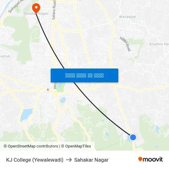 केजे कॉलेज (येवलेवाडी) to सहकार नगर map