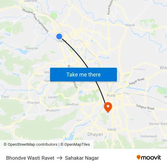 भोंडवे वस्ती रावेत to सहकार नगर map