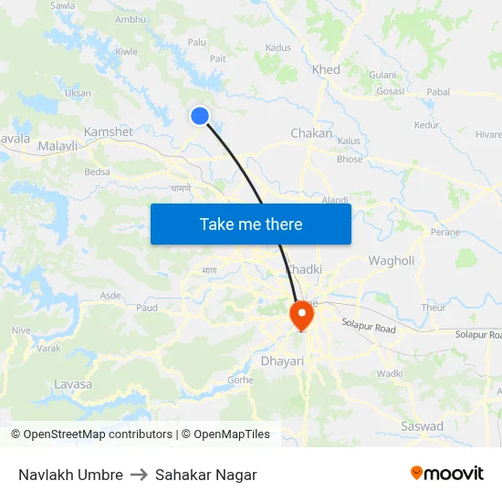 नवलाख उंबरे to सहकार नगर map