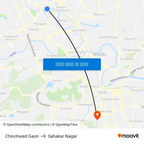 चिंचवड गाँव to सहकार नगर map