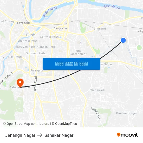 जहांगीर नगर to सहकार नगर map