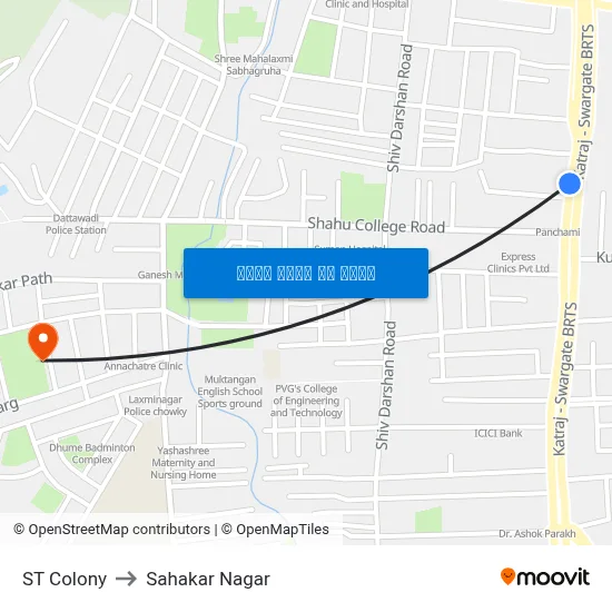 एस.टी कॉलनी to सहकार नगर map