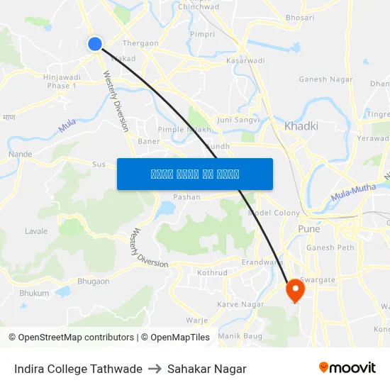 इंदिरा कॉलेज तथवडे to सहकार नगर map
