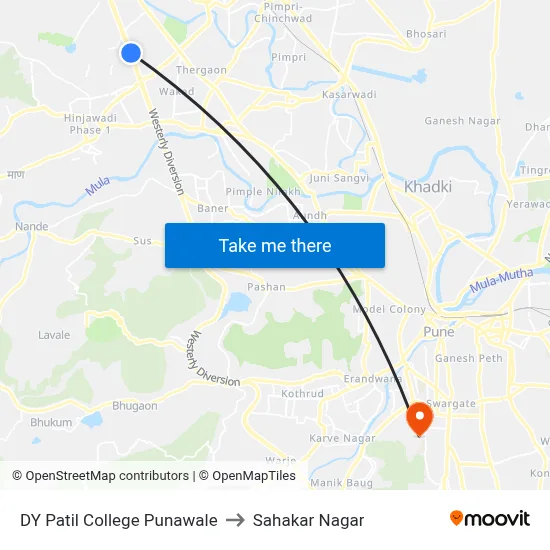 डीवाय पाटील कॉलेज पुनावले to सहकार नगर map
