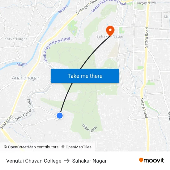 वेणूताई चव्हाण कॉलेज to सहकार नगर map