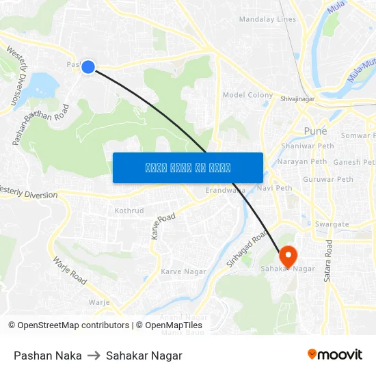 पाषाण नाका to सहकार नगर map