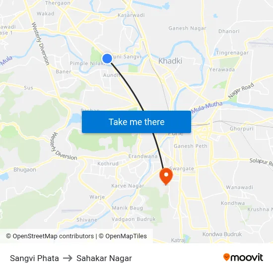 सांगवी फाटा to सहकार नगर map