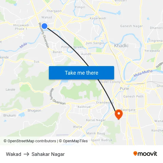 वाकड to सहकार नगर map