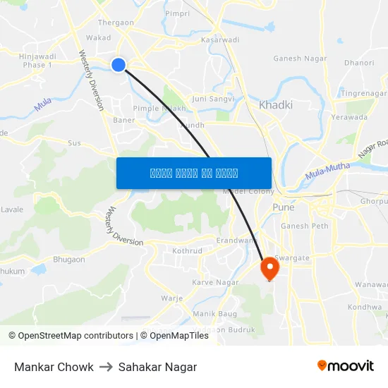 मानकर चौक to सहकार नगर map