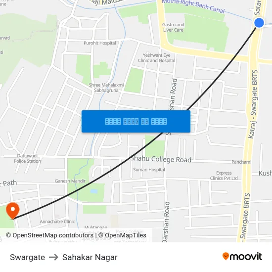 स्वारगेट to सहकार नगर map