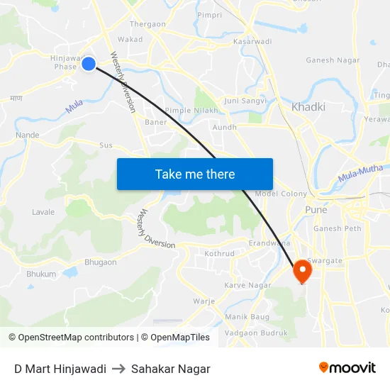 डी मार्ट हिंजवाड़ी to सहकार नगर map